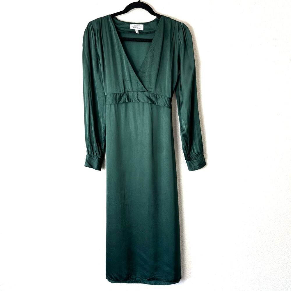 & Other Stories Dark Green Satin Midi Dress Size 6 - Picture 2 of 9